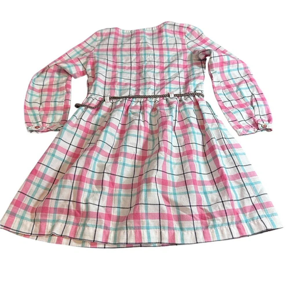 Carter’s Girls Plaid Long Sleeve Dress‎ Size 5T Pink Blue Belted